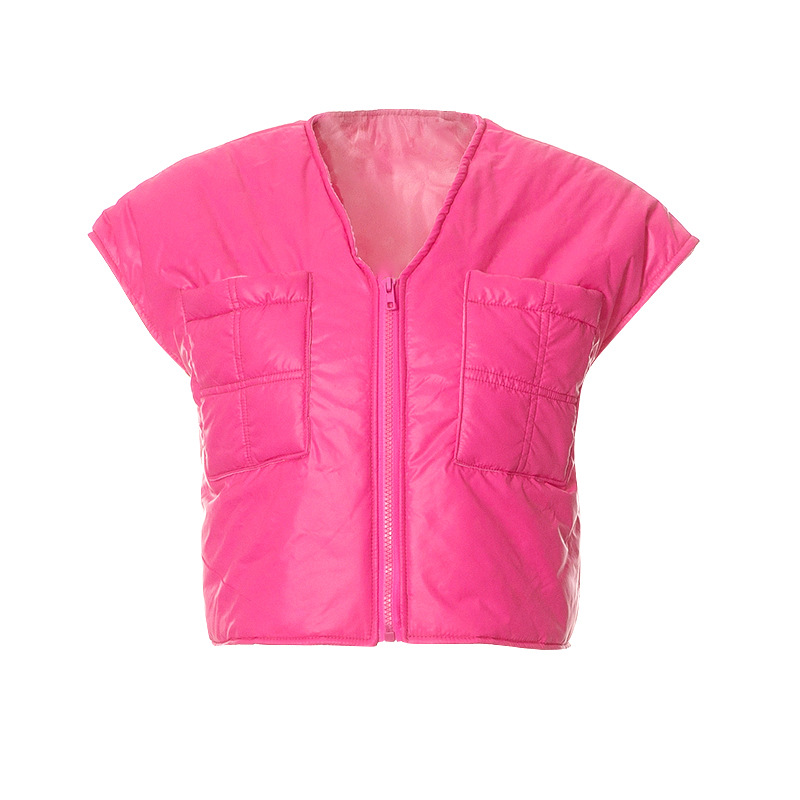 K22TP499 Inverno Nuovo 2024 Tinta Unita Senza Maniche Tasca con Cerniera Casual Donna Cotone e Canotta Top_voghion.com
