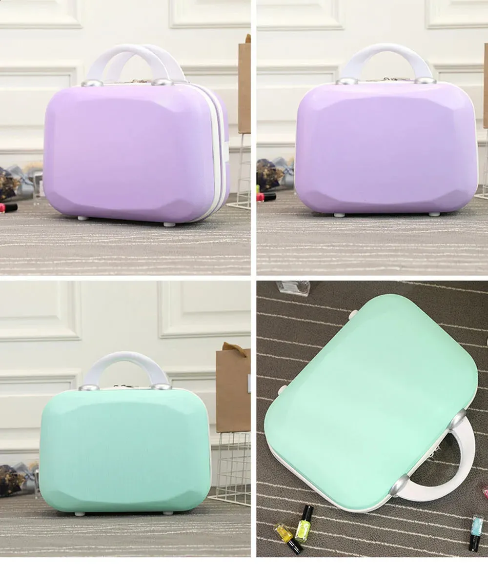 Neceser pequeño de viaje para mujer, de 14 pulgadas, color rosa, azul, morado y caqui. Material compresivo grande, tamaño 30-15,5-23 cm. 240729_voghion.com