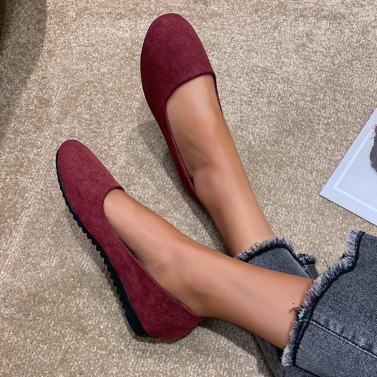 large Size Women's Shallow-mouth Shoes New Comfortable Flat-soled Suede Slip-on Women's Shoes In Stock_voghion.com