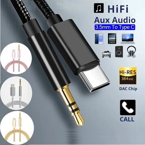 Aux Cable USB Type C To 3.5mm For Samsung IPhone Car Stereo Audio Adapter Jack_voghion.com