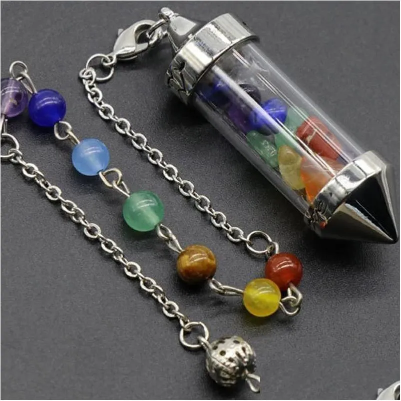 Anhänger Halsketten Großhandel Kegelform Naturstein 7 Chakra Anhänger für Frauen Männer Yoga Reiki Heilung Wahrsagerei Tropfen_voghion.com
