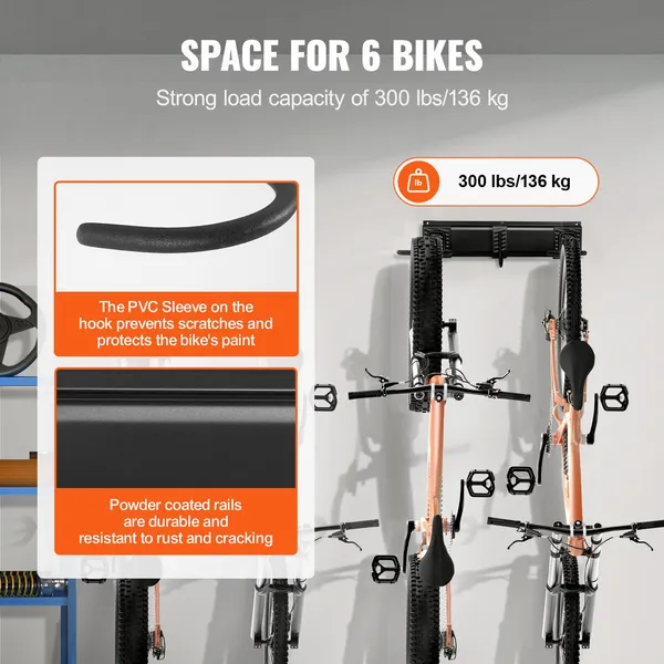 VEVOR Bike Storage Rack, 6 Bike Racks And 3 Helmets Hooks, Wall Mount Bike Storage Hanger, Home &amp; Garage Organizer, Customizable For Various Bik_voghion.com