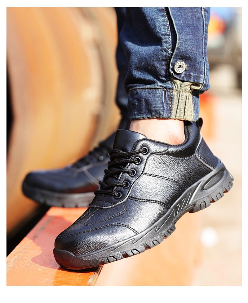 PU Leather Men Safety Anti-smash Anti-puncture waterproof Lightweight Work Sneakers Indestructible Shoes Boots_voghion.com