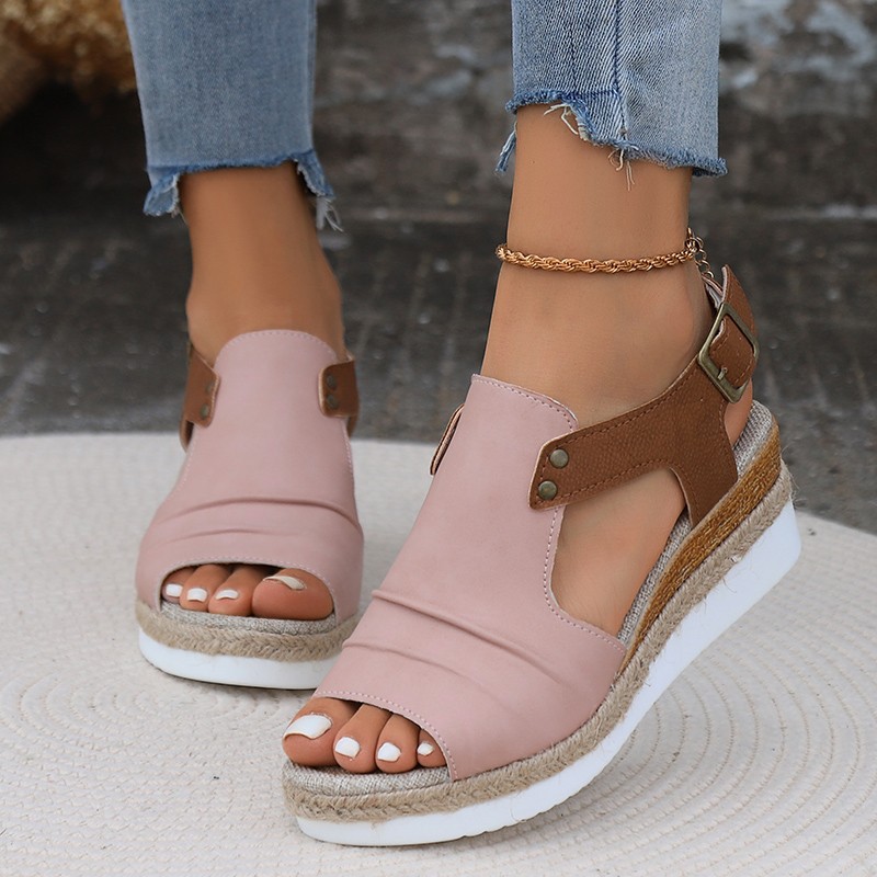 Große Slope Heel Fischmaul für Damen Sommer Neue Schnalle Tragen Strand Sandalen_voghion.com