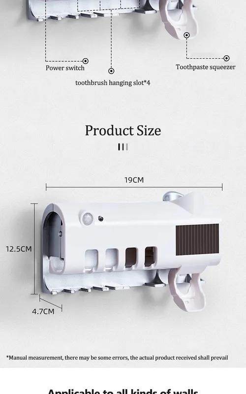 Toothbrush Holders Toothpaste Dispenser Solar Energy Bathroom Storage Box Multifunction USB Charge_voghion.com