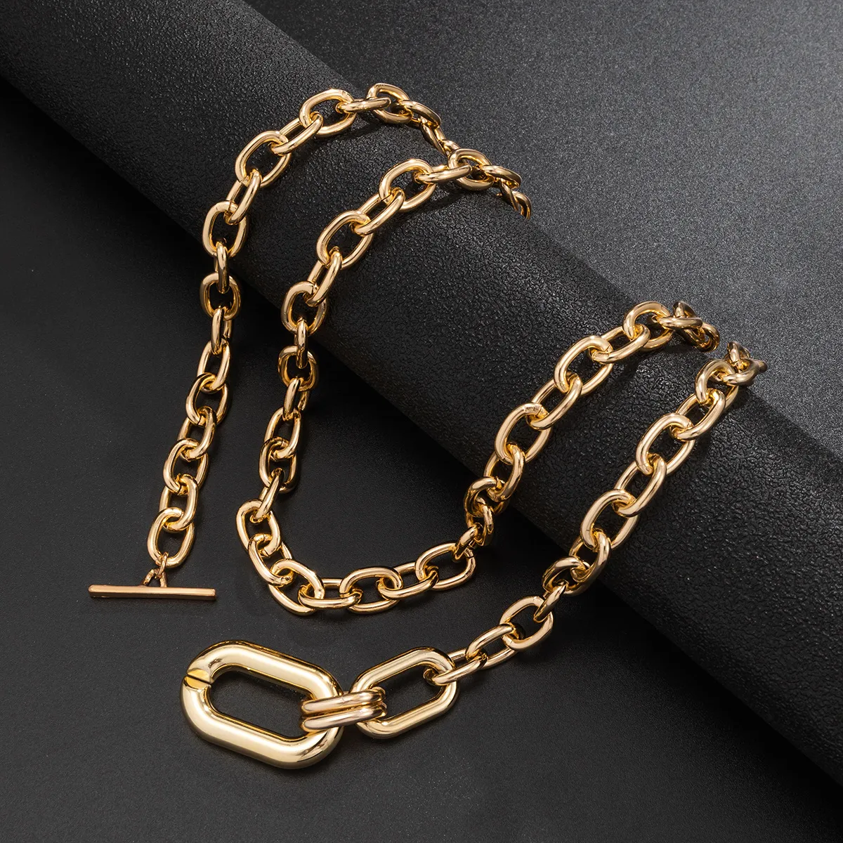 Multi-layered Pendant Necklace Gold Tone Geometric Hip Hop Style_voghion.com