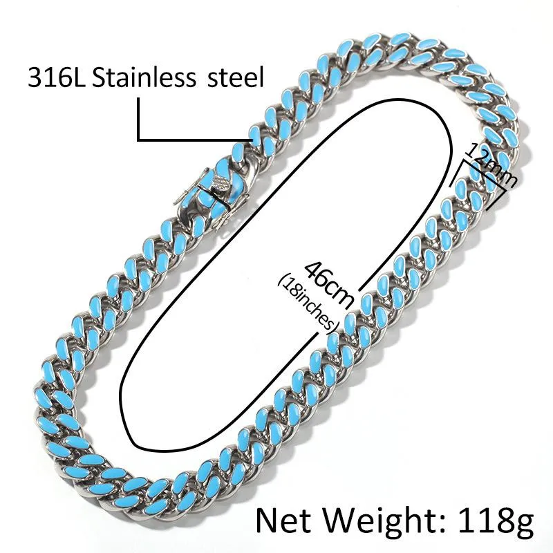 Personalised Enamel Cuban Link Chain Necklace For Men Gold Colour_voghion.com