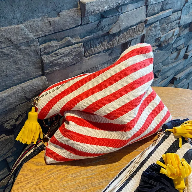 Femei dungi machiaj organizator coreean Tassel cosmetice pungă Neceserie Travel toaletă geantă panza frumusețe caz_voghion.com