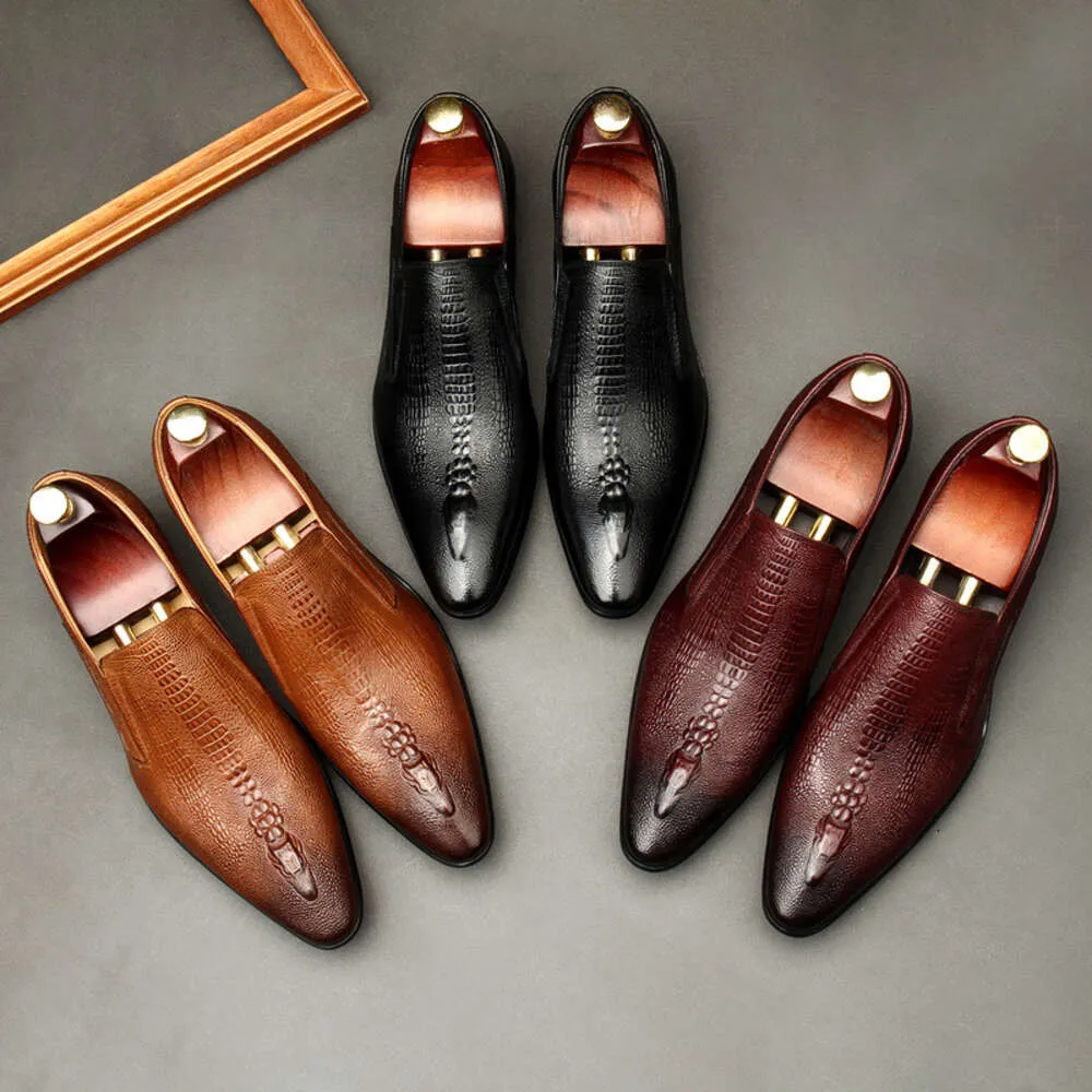 Breathable Leather Shoes For Men Patterned Crocodile Business_voghion.com