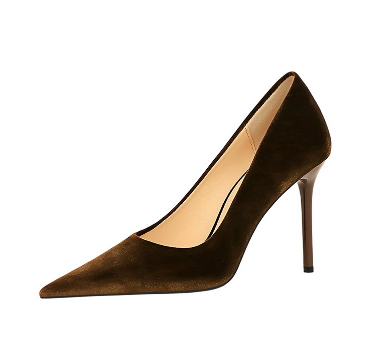 3739-5 Scarpe singole a punta con bocca bassa da donna con tacco alto sottile in pelle scamosciata ispessita alla moda e semplice_voghion.com