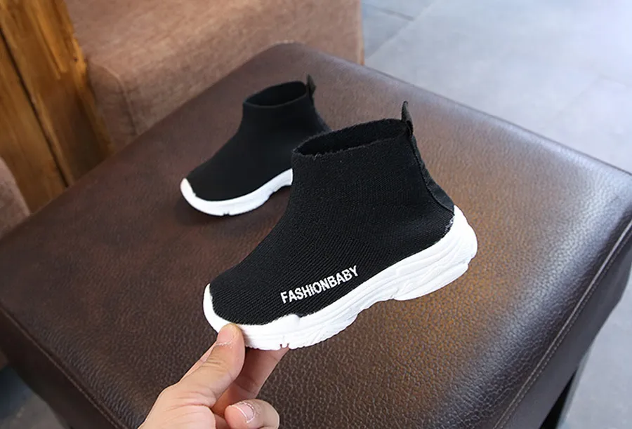 Tênis de cano alto infantil casual sem cadarço respirável meias infantis antiderrapantes botas de neve meninos meninas calçados esportivos tamanhos 21-30_voghion.com