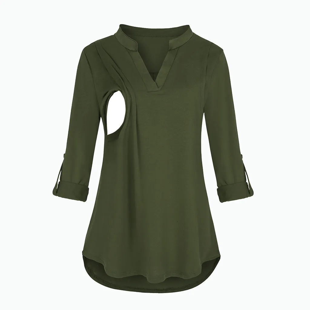 Tees Annelik Emzirme Tişörtü V Yaka Bluzlar Gömlekler Uzun Kollu Çizgili Emzirme Üstleri Hamile Kadınlar İçin Giysiler_voghion.com