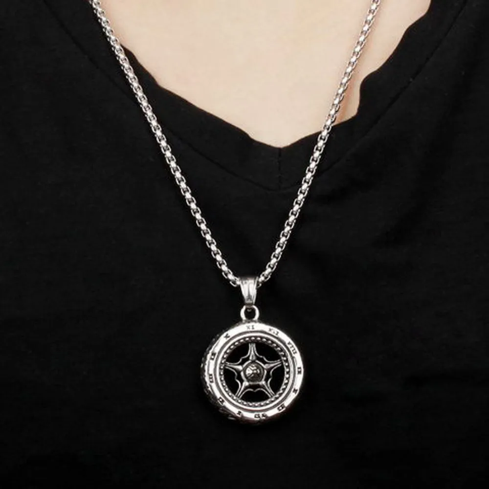 Ogrlice s privjeskom od čelika, boje Sier i crnih rimskih brojeva, s trkaćim gumama, automobilskim gumama, titanijem i nehrđajućim čelikom za muškarce_voghion.com