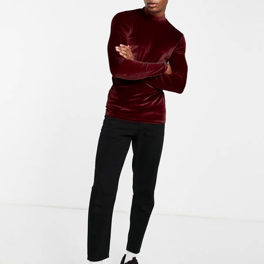 abbigliamento maschile t-shirt a maniche lunghe dolcevita in velluto dorato caldo e versatile top traspirante alla moda camicia da fondo_voghion.com