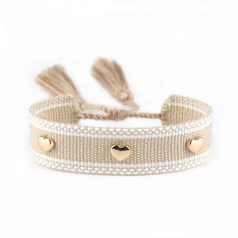 Pulsera tejida con borlas para mujer, estilo bohemio, con corazón dorado, regalo de joyería al por mayor, 2022_voghion.com