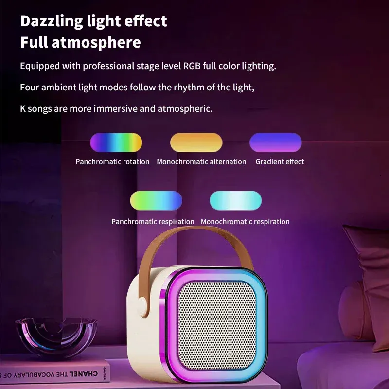 K12 Karaoke Hine With 1-2 Wireless Microphones Portable 5.3 PA Bluetooth Speaker System RGB Lights Audio Home KTV Gifts_voghion.com
