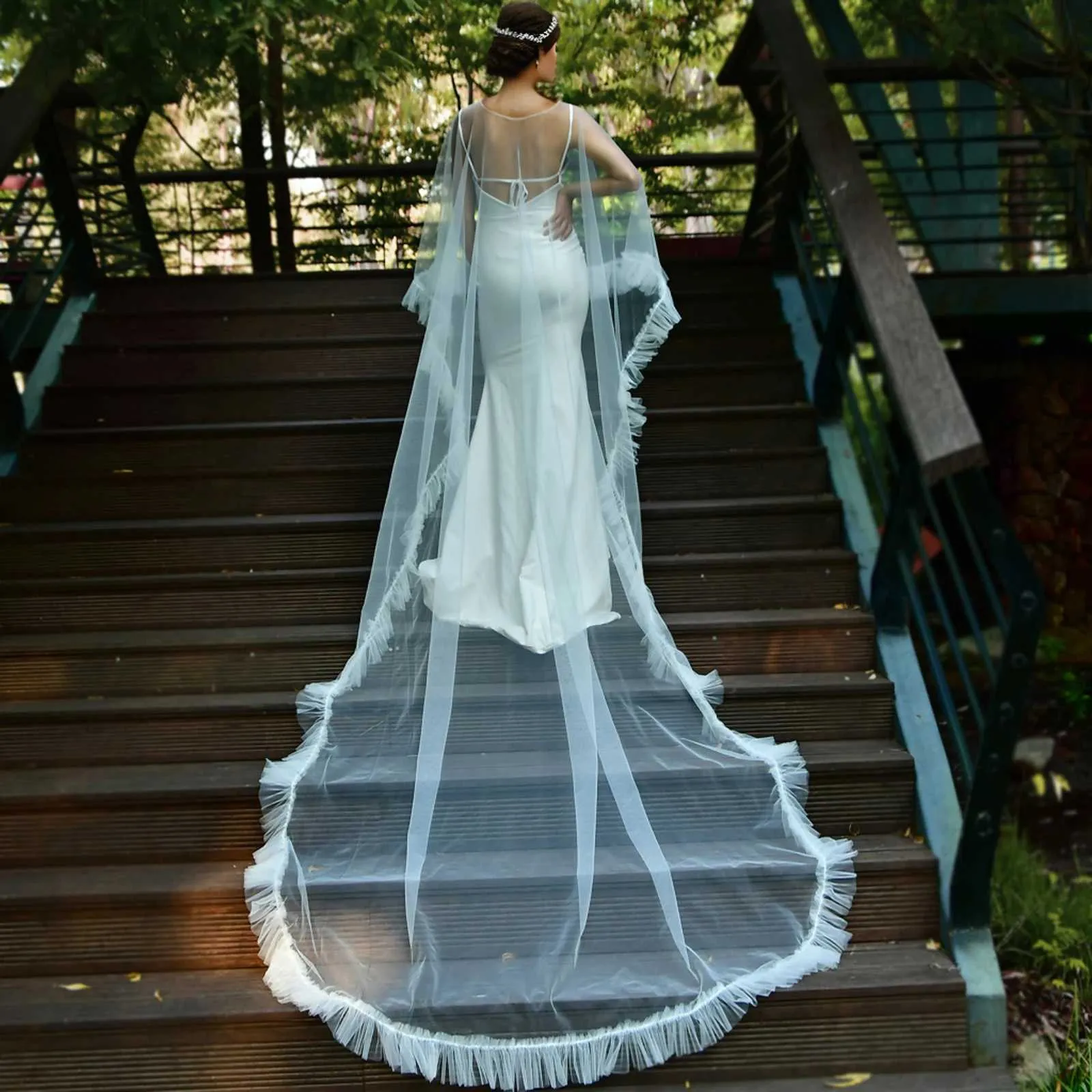 Jóias para cabelo femininas MZB19 capa de noiva longa véu plus size bolero elegante jaqueta feminina para convidados de casamento capa catedral_voghion.com