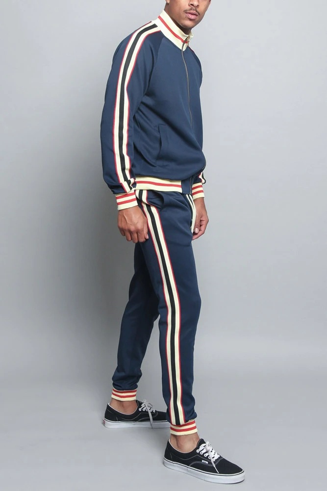 Autumn and winter new color matching for men's casual sports stand up collar zippered cardigan running sportswear hoodie_voghion.com