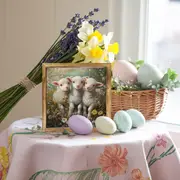 Panneau en bois vintage 8 x 8 pouces avec agneaux et fleurs – Décoration murale rustique encadrée pour cuisine, chambre, bureau – Cadeau idéal pour Pâques ou une pendaison de crémaillère_voghion.com