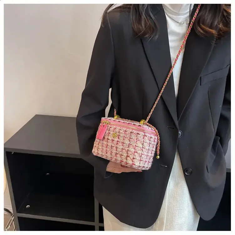 ELLOVADO Mini Dia Pattern Chain Shoulder Square Bag per donna Borse a tracolla alla moda Sac A Main Femme Viola 240725_voghion.com