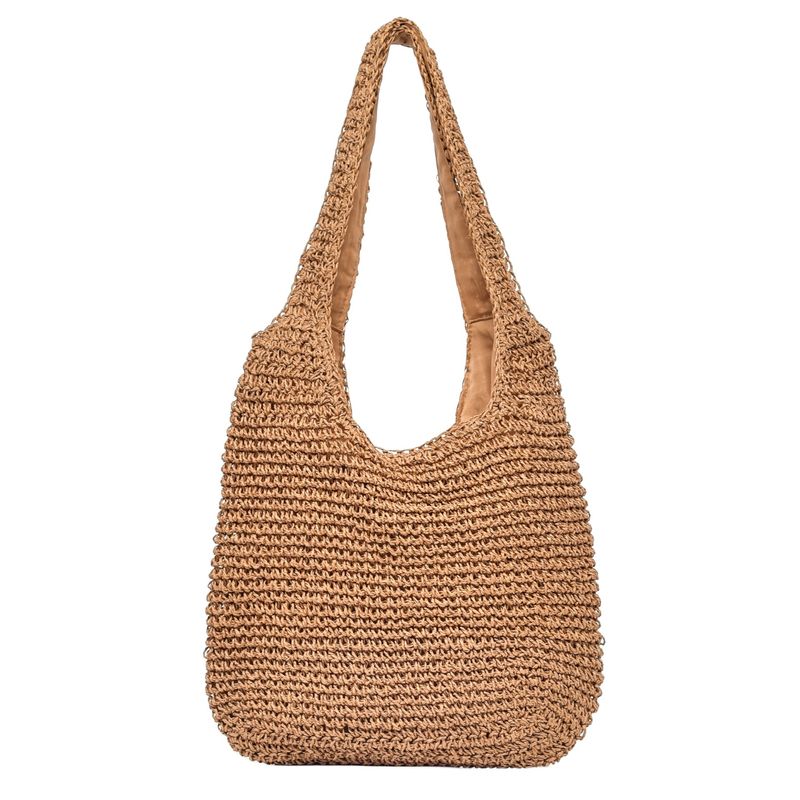 Handgehte Stroh Casual Pendler Urlaub Schulter gewebt Doppel Griff Tramp Damen Tasche_voghion.com