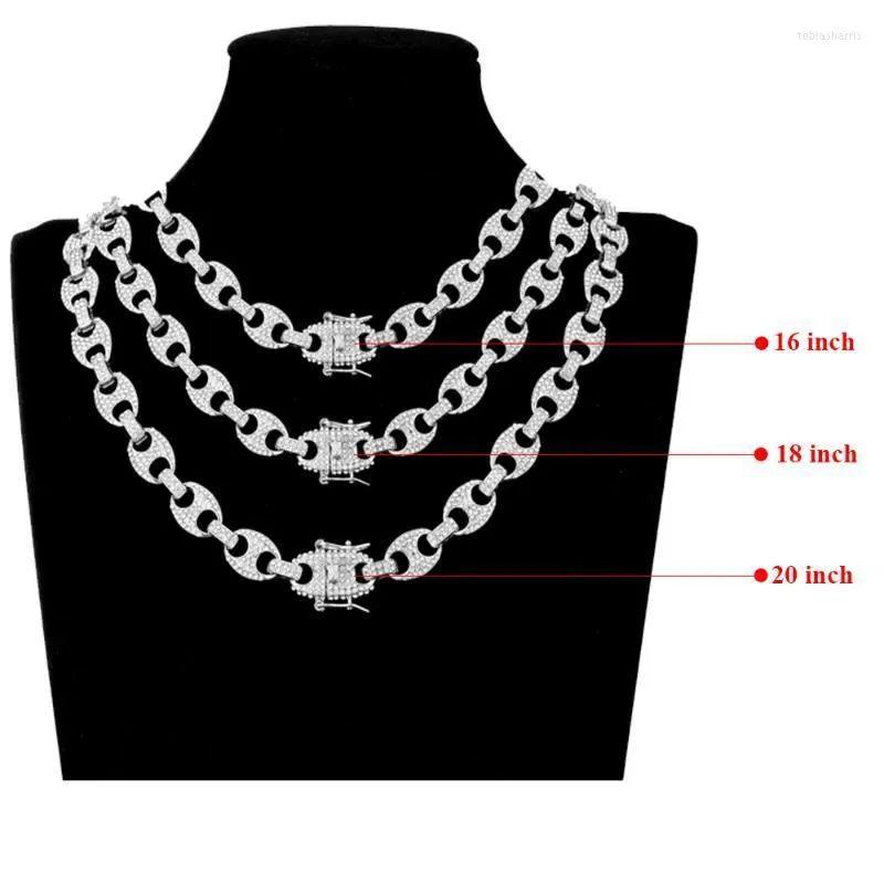 Bling Kaffebønne Iced Out CZ Pig Nose Rhinestone Choker Link Chain Halskæder & Armbånd Til Mænd Hip Hop Smykkekæder_voghion.com