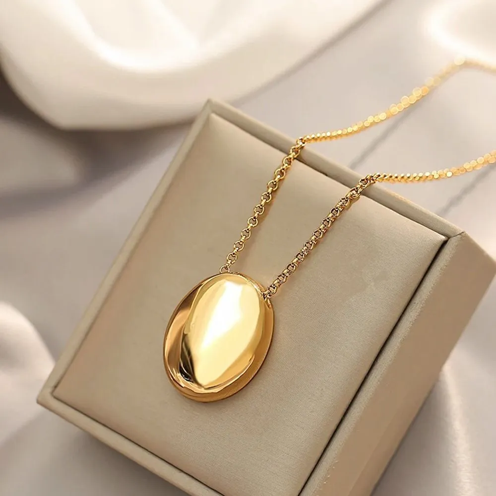 Ovaler Anhänger Mit Gebürsteter Metallkette Für Damen_voghion.com