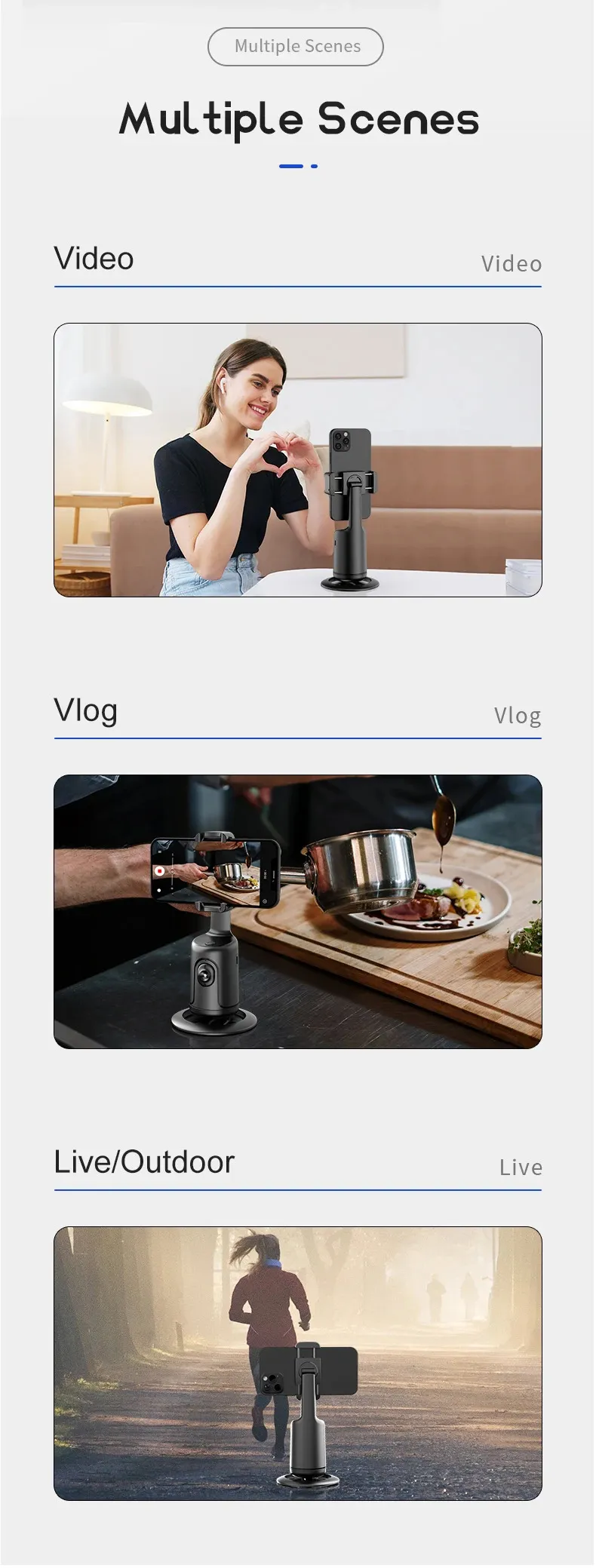Selfieshow P01 Stabilisateur portatif universel à rotation automatique à 360° pour smartphone, vidéo en temps réel_voghion.com
