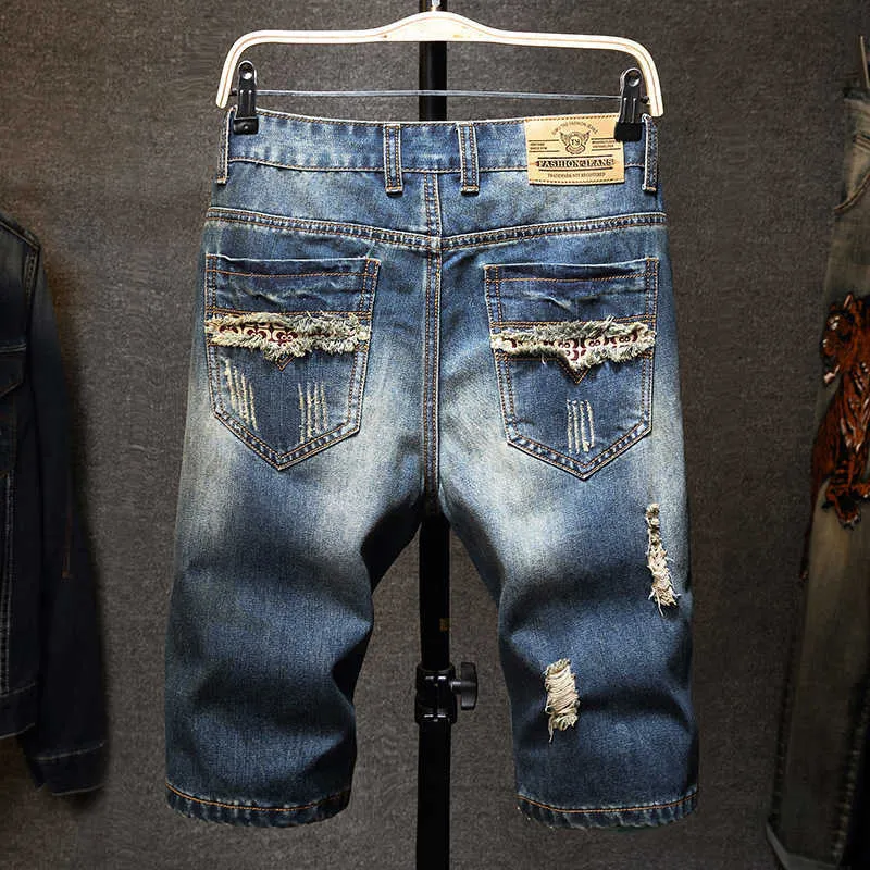 Men Vintage Ripped Bermudas Jeans Short Summer Streetwear Hip Hop Male Casual Holes Straight Denim Shorts Plus Size 40_voghion.com