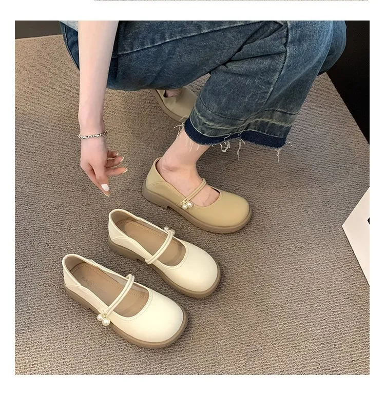 Damen Mary Jane Ballerinas Aus Echtem Leder Für Den Frühling_voghion.com