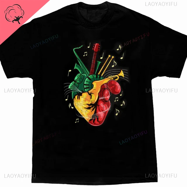 Lover Jamaican Heart Reggae Music Rastafari T-Shirt Roupas Mascuas Style Casual Leisure Cotton Hipster Breathable_voghion.com
