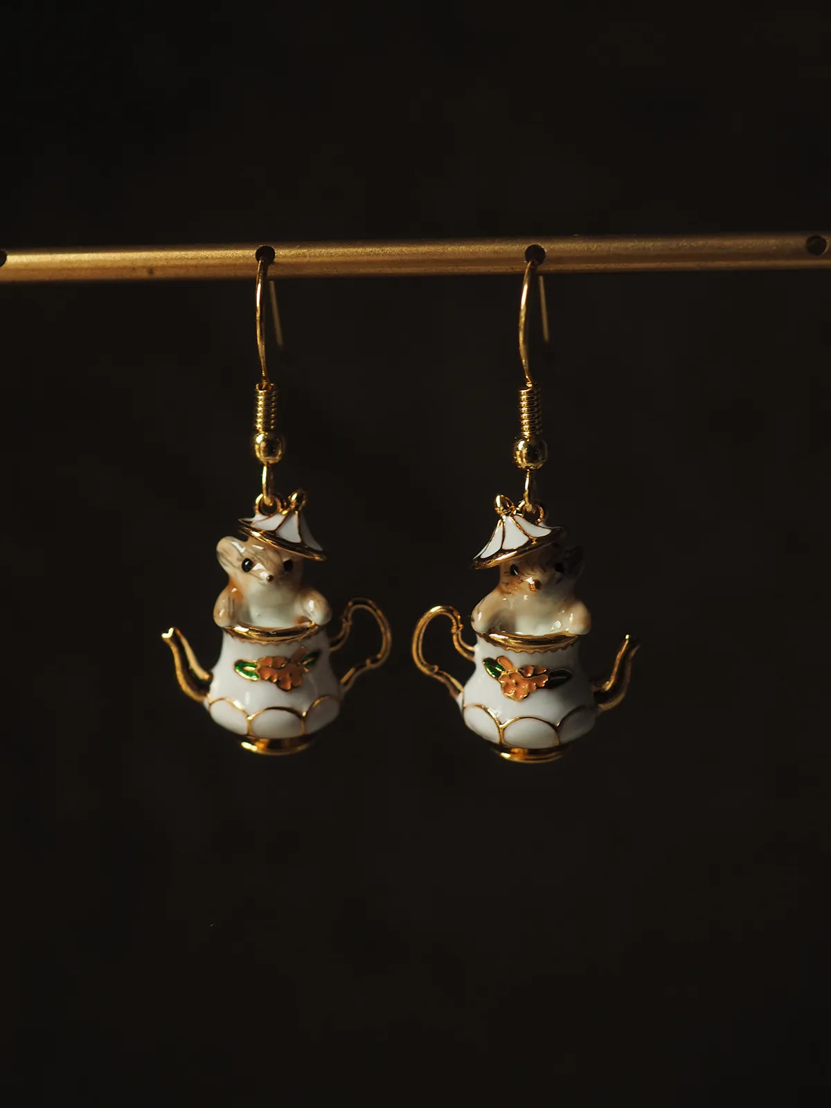 Bellissimo cartone animato tazza da tè Chipmunk orecchini di design collane set di gioielli per donne ragazze simpatico topo retrò vintage oro_voghion.com