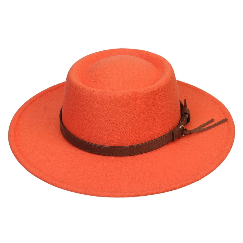 Wide Brim Hats Autumn And Winter Chain Flat Fedora Hat Women Monochromatic Jazz Top British Retro Panama Wholesale_voghion.com