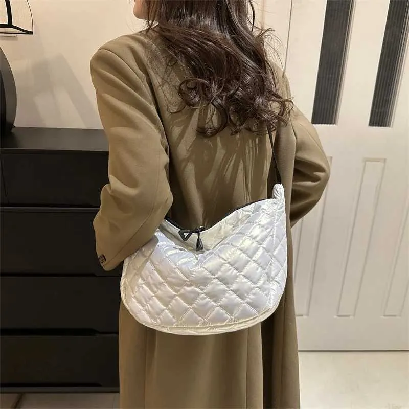 Borsa a tracolla in cotone spaziale, alla moda, hobo, con motivo a reticolo, borse a mano di grande capacità, per le donne_voghion.com