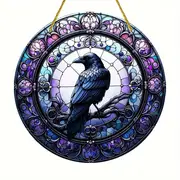 Raven In Tophat Suncatcher - 8" Whimsical Acrylic Art. Gothic Farmhouse Decor For Porch Or As A Quirky Gift._voghion.com
