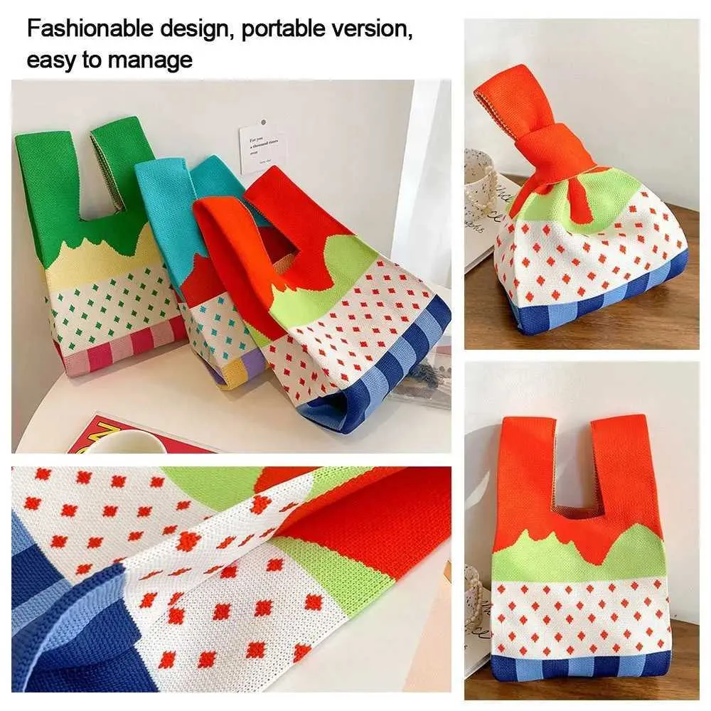 Bolsa de mão tricotada artesanal tote casual saco de compras_voghion.com