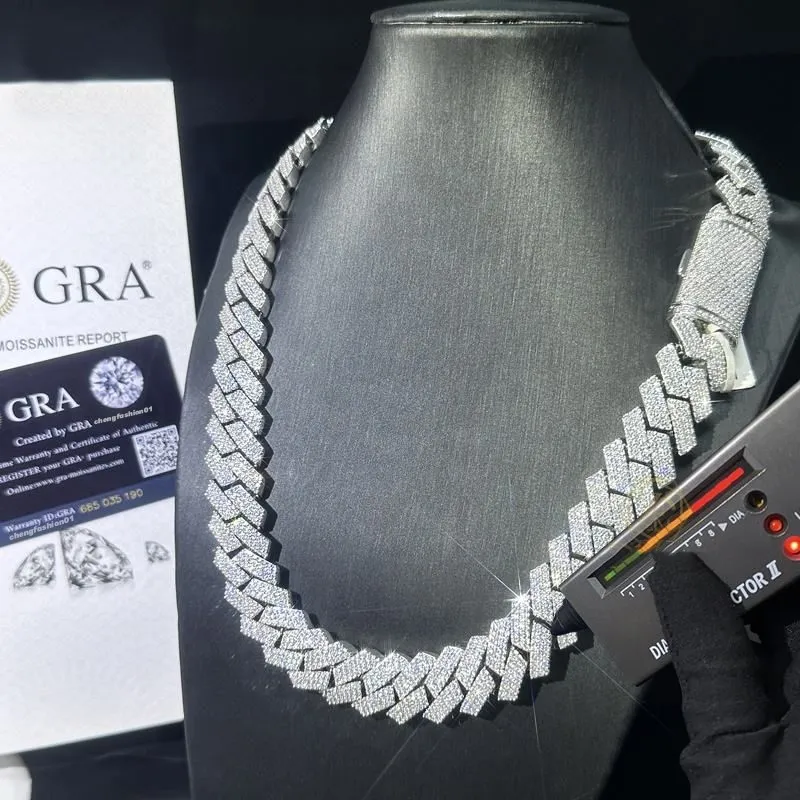 Cuban link necklace 3 row moissanite 20MM W gold chains for men prong chocker s personalize iced out chain hip hop_voghion.com