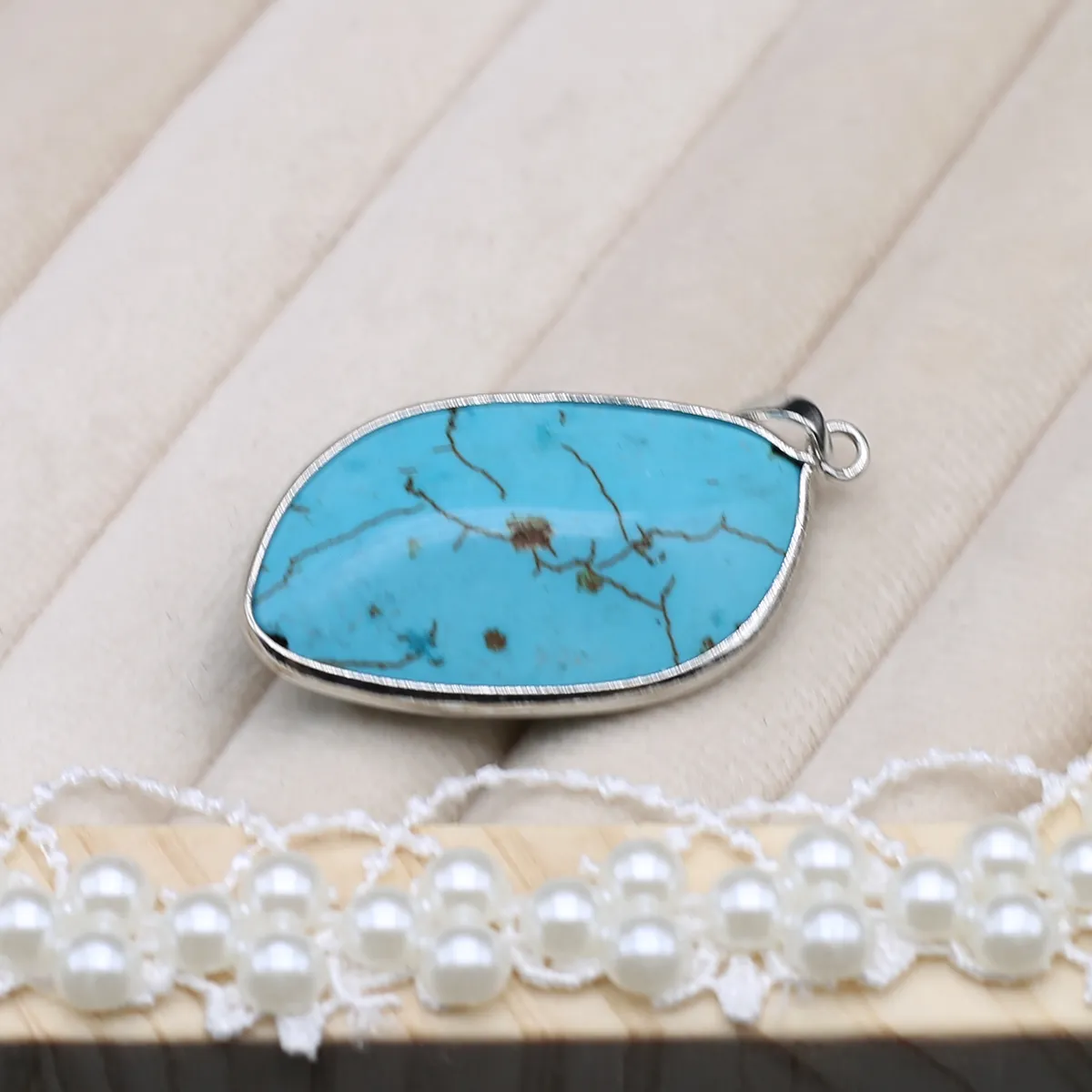 Collane con ciondolo in turchese naturale, forma irregolare, foglia trapezoidale, squisiti gioielli fai da te, collana e orecchino._voghion.com