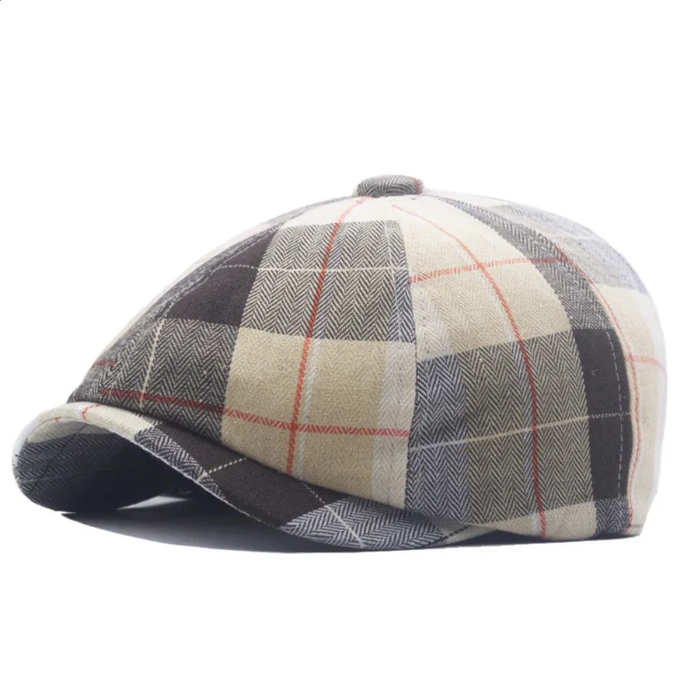 HT4183 Womens Octagonal Checkered Mens Flat Hat Spring and Summer Beret 240912_voghion.com