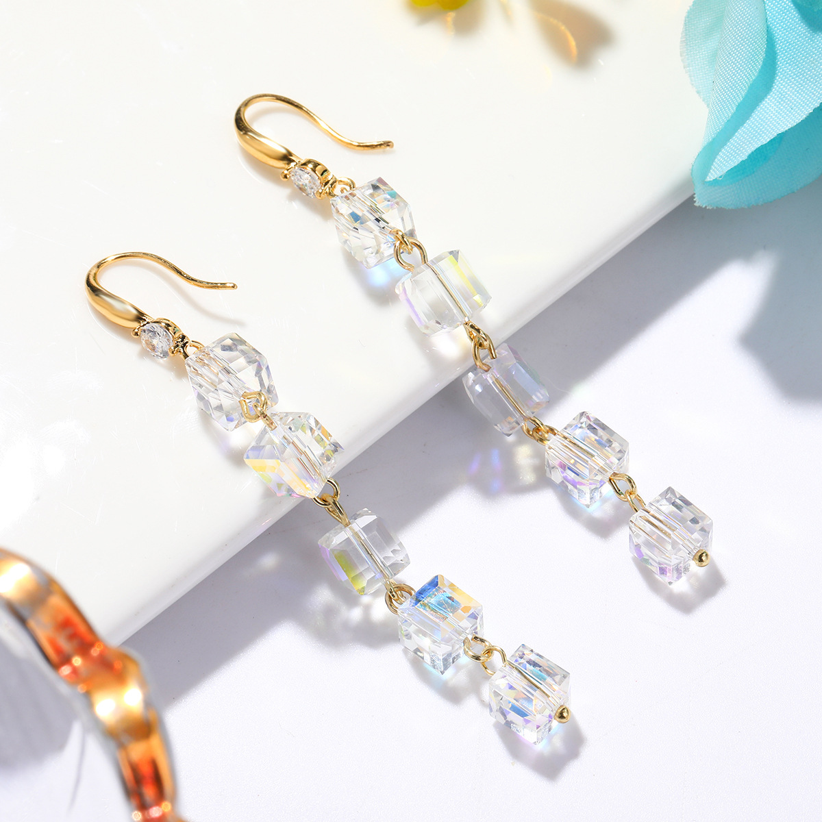 Long Crystal Drop Earrings Colorful Statement Jewellery For Women_voghion.com