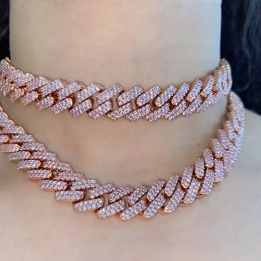 Catena a maglie cubane con doppia fila di zirconi cubici CZ con retro solido da 15 mm di larghezza e diamantata_voghion.com