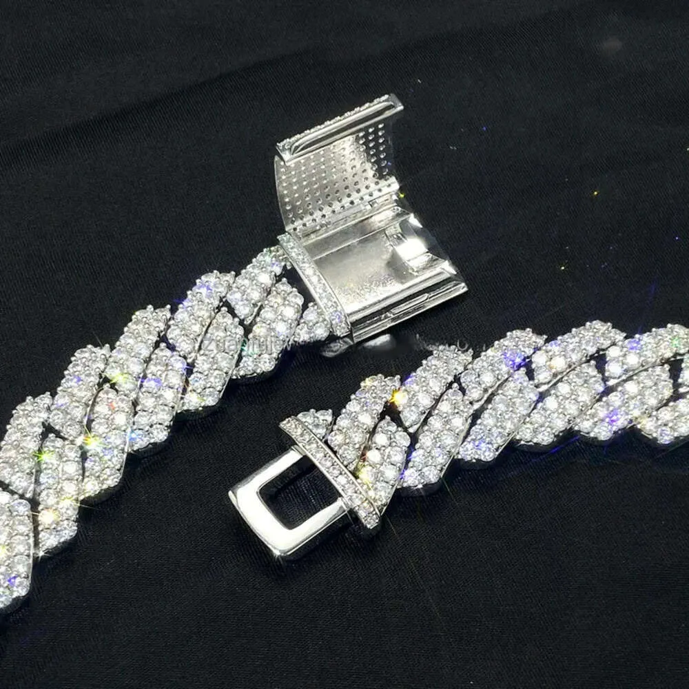 Catene di gioielli di design GRA VVS Moissanite Collana cubana per uomo Bracciale da 14 mm Catena a maglie in argento con diamanti_voghion.com