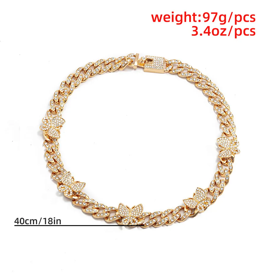Collana a farfalla punk ghiacciata, 1 pezzo, catena cubana a forma di farfalla, con ciondolo a forma di cuore, stile rapper, bracciale e collane._voghion.com
