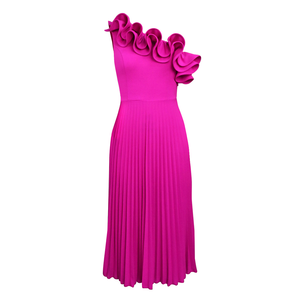 Plus Size Damen Ein-schulter-kleid Mit Rüschen Und Faltenrock_voghion.com