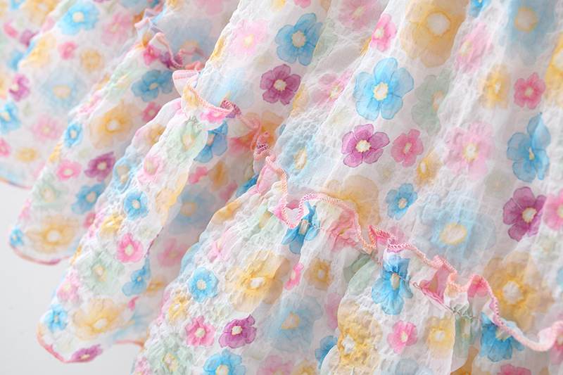 Neues Sommerkleid für Mädchen, rosa, Strand, lässig, bequem, mit Riemen, fragmentiertes Blumenkleid, Fliege, Netz, gefaltetes Strandkleid_voghion.com