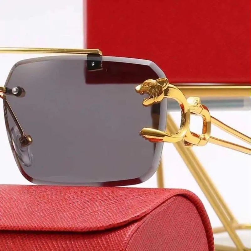 Black Sunglasses Designer Woman Mens Sunglass Curved Temples Metal Frame Rectangle Rimless Oversized Fashion Beach_voghion.com