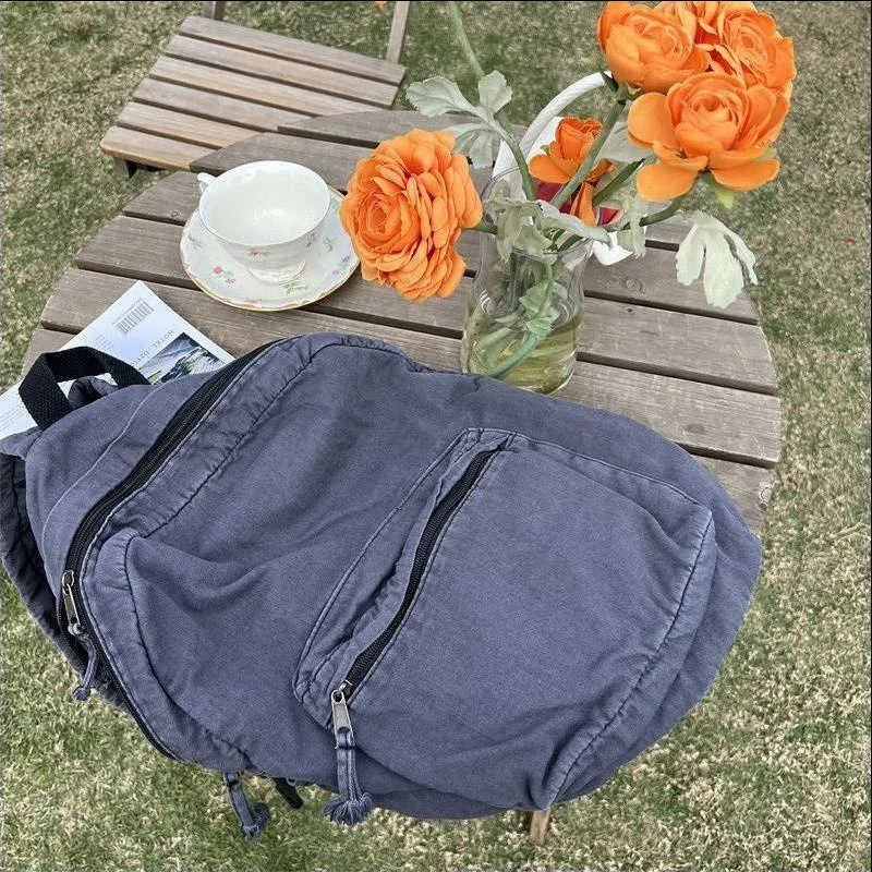 Vintage platneni ruksak za žene s patentnim zatvaračem, ležeran, srednjeg kapaciteta, u preppy stilu, ženski, Ba241031_voghion.com