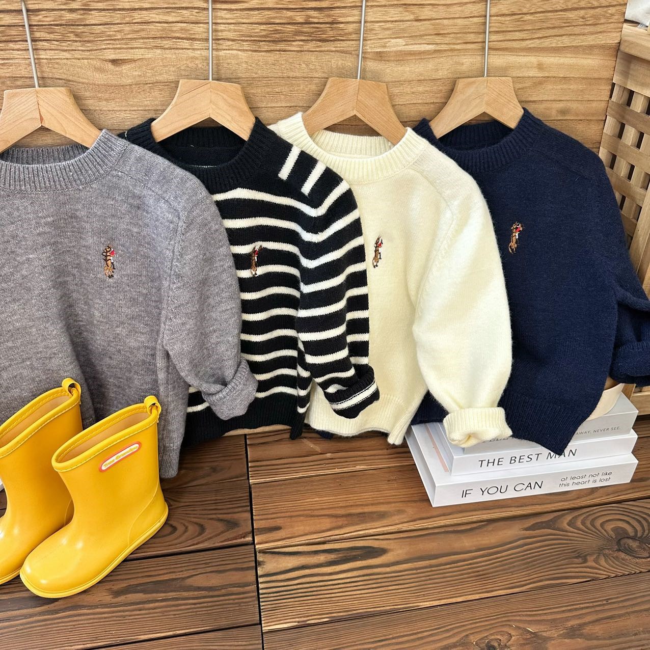Vêtements pour enfants, pulls pour enfants, nouveautés automne-hiver 2024, garçons et filles, pulls tricotés décontractés à rayures brodés, tendance