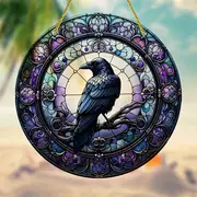 Raven In Tophat Suncatcher - 8" Whimsical Acrylic Art. Gothic Farmhouse Decor For Porch Or As A Quirky Gift._voghion.com