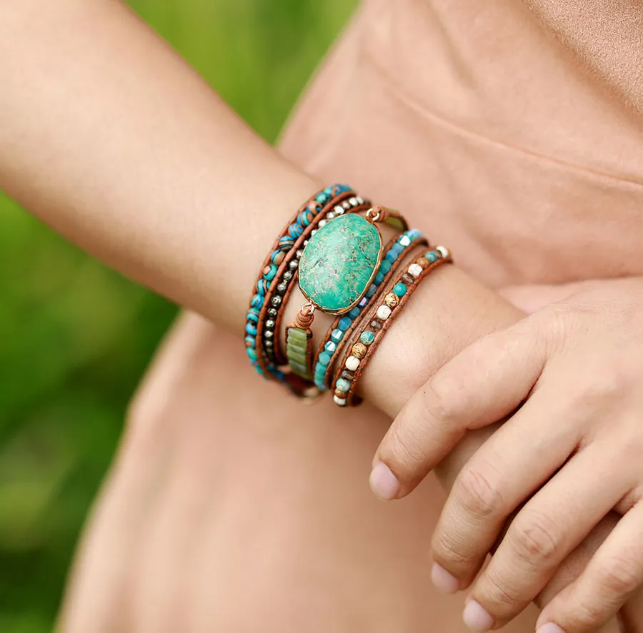 Bracelets enveloppants spirituels pour femmes avec pierres naturelles et 5 couches de cuir - Bracelet énergétique pour femme - Cadeaux bohèmes_voghion.com